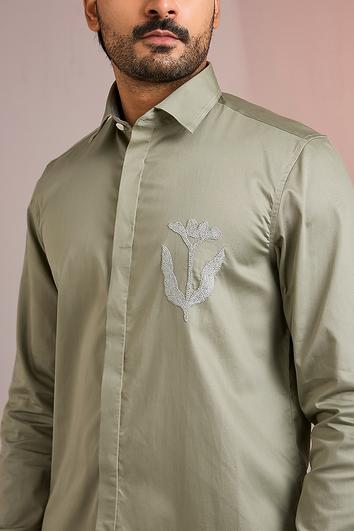 Light Green Cotton Party Wear Shirt by Abkasa at Pernia's Pop Up Shop
