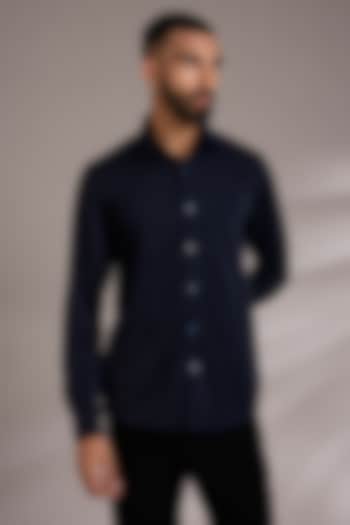 Navy Blue Cotton Party Wear Shirt by Abkasa at Pernia's Pop Up Shop