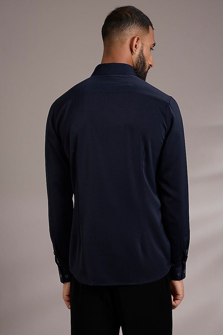 Navy Blue Cotton Party Wear Shirt by Abkasa at Pernia's Pop Up Shop