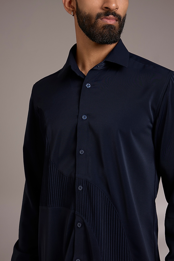Navy Blue Cotton Party Wear Shirt by Abkasa at Pernia's Pop Up Shop