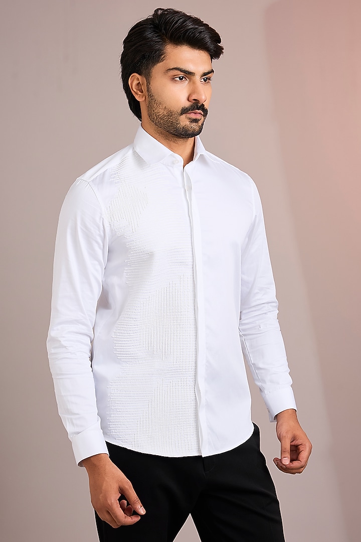 White Cotton Party Wear Shirt by Abkasa at Pernia's Pop Up Shop