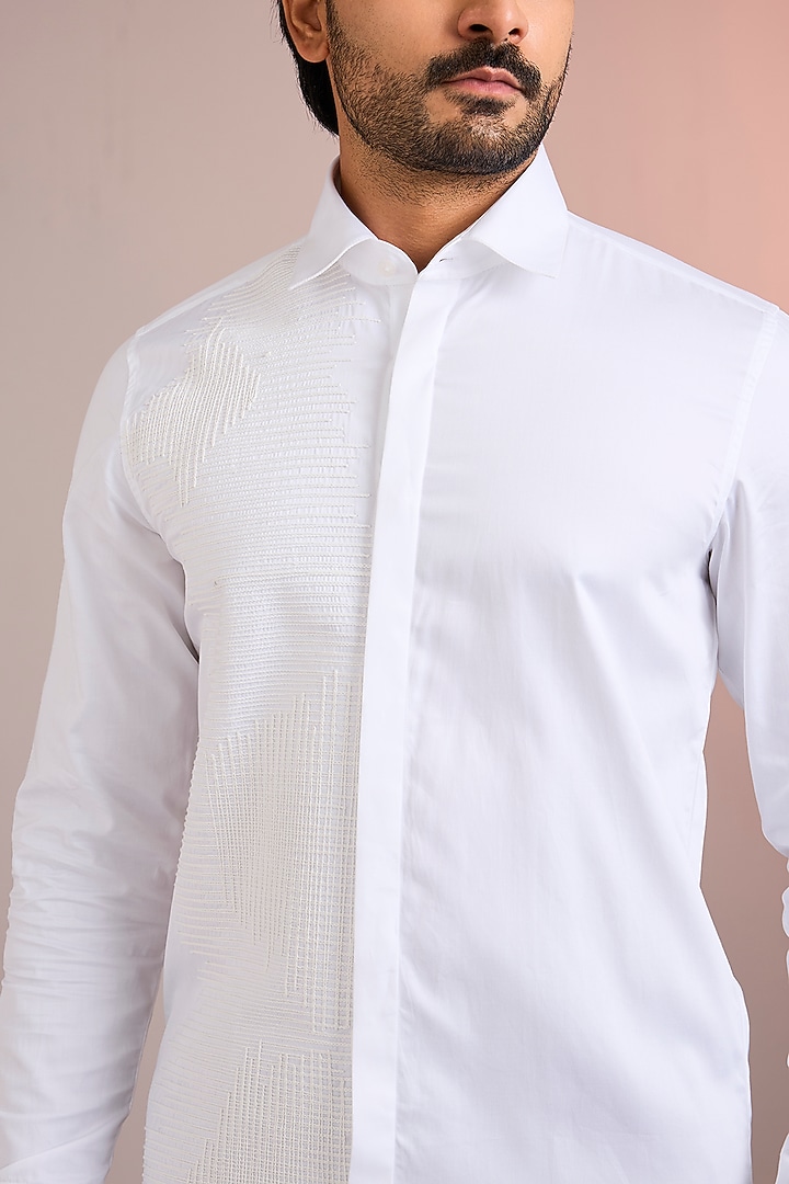 White Cotton Party Wear Shirt by Abkasa at Pernia's Pop Up Shop
