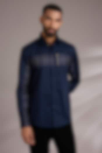 Navy Blue Cotton Party Wear Shirt by Abkasa at Pernia's Pop Up Shop