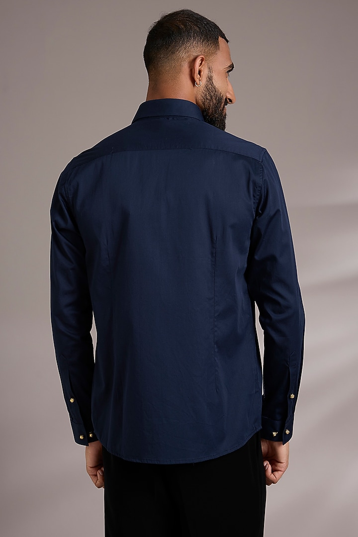 Navy Blue Cotton Party Wear Shirt by Abkasa at Pernia's Pop Up Shop