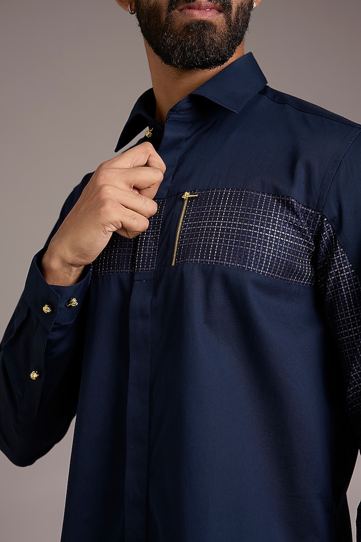 Navy Blue Cotton Party Wear Shirt by Abkasa at Pernia's Pop Up Shop