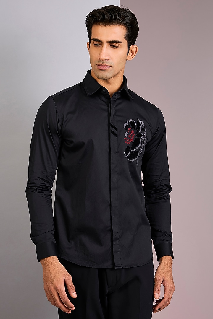 Black Cotton Party Wear Shirt by Abkasa at Pernia's Pop Up Shop