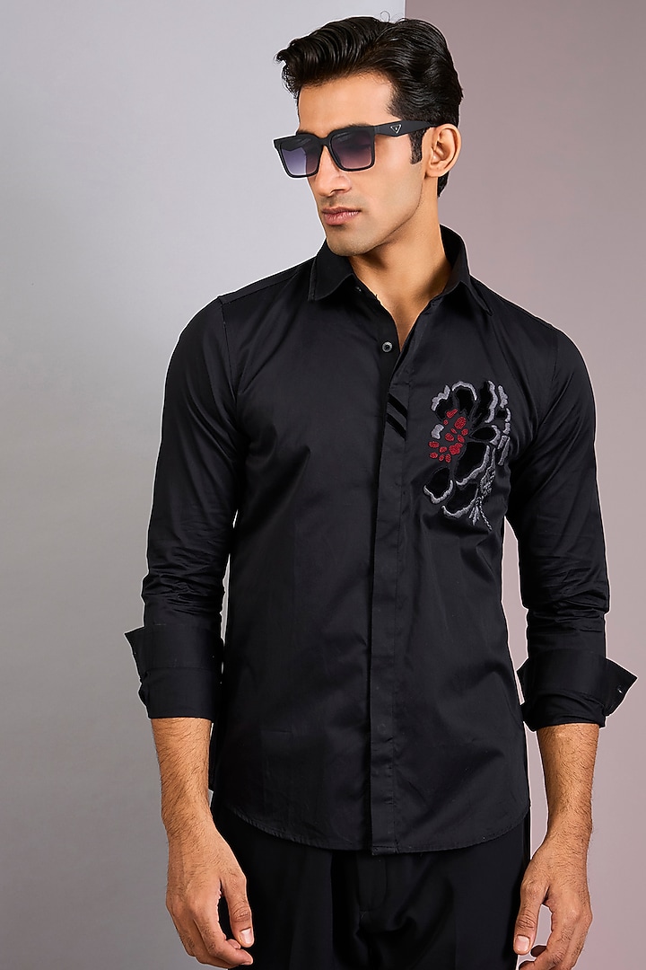 Black Cotton Party Wear Shirt by Abkasa at Pernia's Pop Up Shop