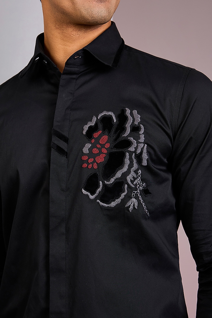 Black Cotton Party Wear Shirt by Abkasa at Pernia's Pop Up Shop