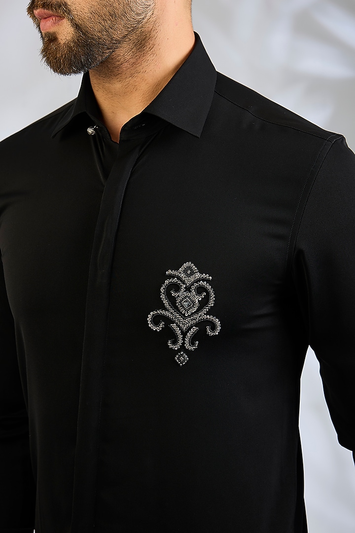 Black Cotton Party Wear Shirt by Abkasa at Pernia's Pop Up Shop