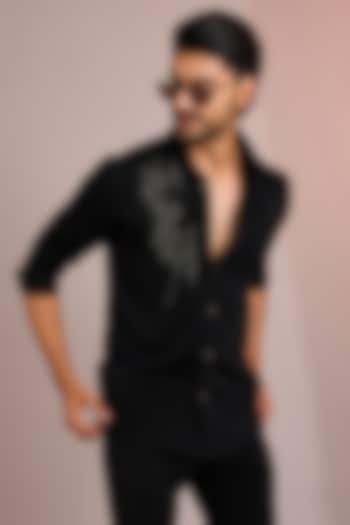 Black Cotton Party Wear Shirt by Abkasa at Pernia's Pop Up Shop