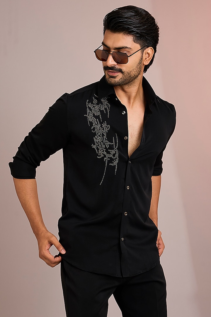 Black Cotton Party Wear Shirt by Abkasa at Pernia's Pop Up Shop