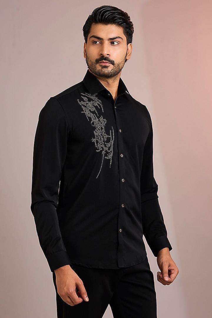Black Cotton Party Wear Shirt by Abkasa at Pernia's Pop Up Shop