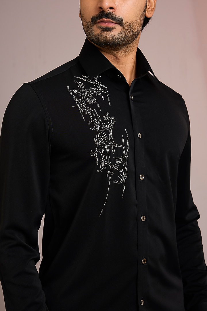 Black Cotton Party Wear Shirt by Abkasa at Pernia's Pop Up Shop