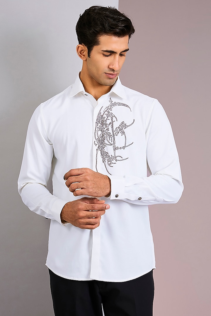 White Cotton Party Wear Shirt by Abkasa at Pernia's Pop Up Shop