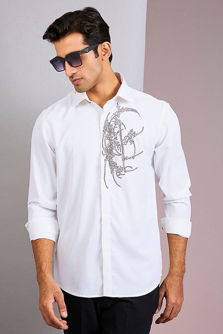 White Cotton Party Wear Shirt by Abkasa at Pernia's Pop Up Shop