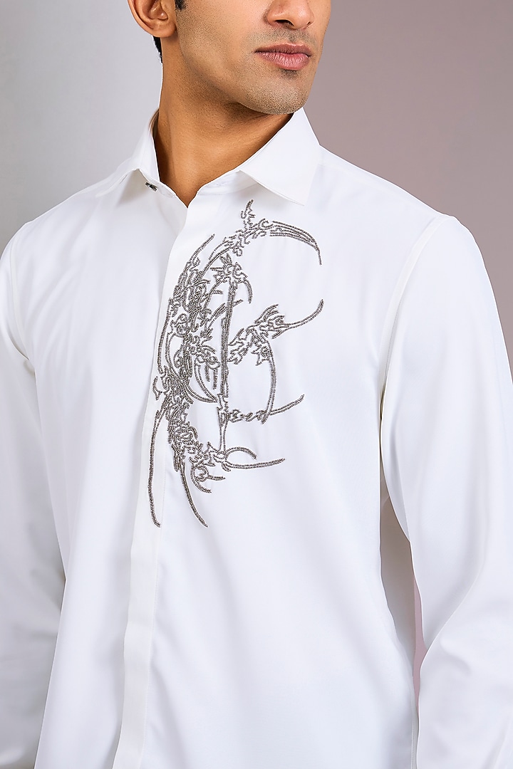 White Cotton Party Wear Shirt by Abkasa at Pernia's Pop Up Shop