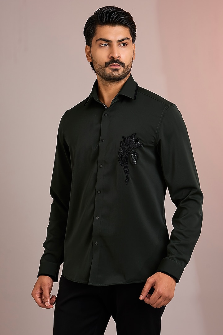 Green Cotton Party Wear Shirt by Abkasa at Pernia's Pop Up Shop