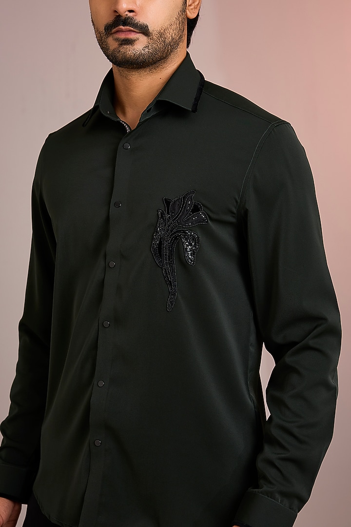 Green Cotton Party Wear Shirt by Abkasa at Pernia's Pop Up Shop