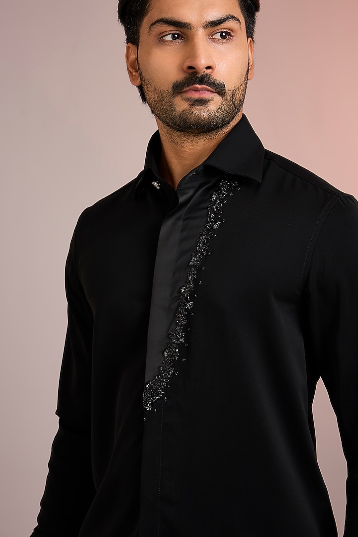 Black Cotton Party Wear Shirt by Abkasa at Pernia's Pop Up Shop