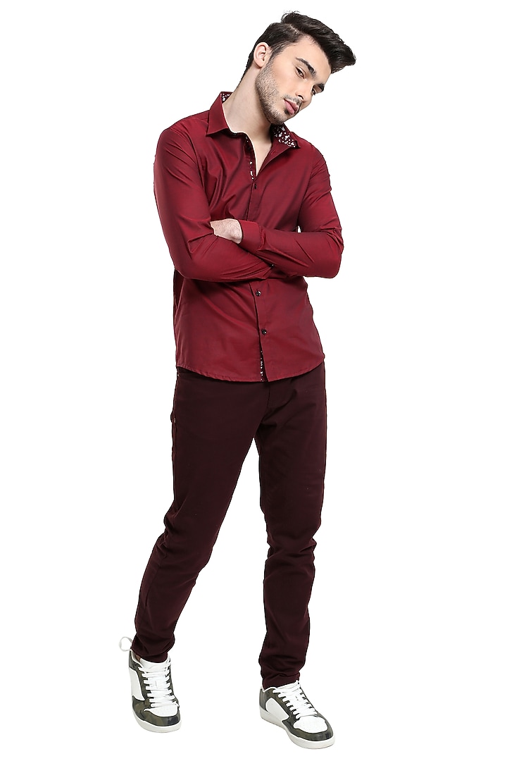 Maroon Cotton Giza Summer Shirt by Abkasa at Pernia's Pop Up Shop