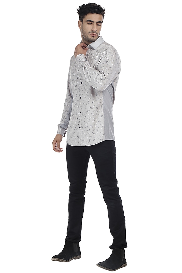 Grey Cotton Printed Summer Shirt by Abkasa at Pernia's Pop Up Shop