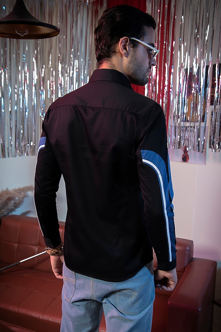 Black Cotton Embroidered Party Wear Shirt by Abkasa at Pernia's Pop Up Shop