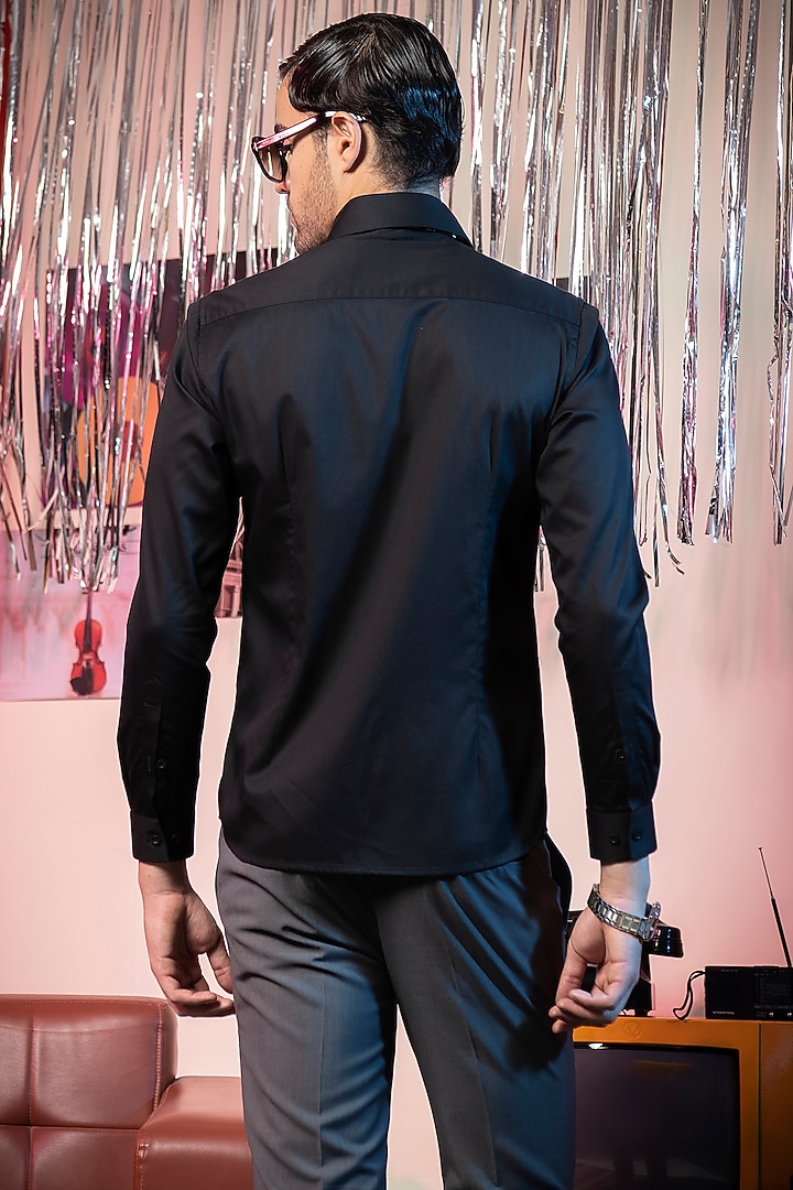 Black Cotton Embroidered Party Wear Shirt by Abkasa at Pernia's Pop Up Shop