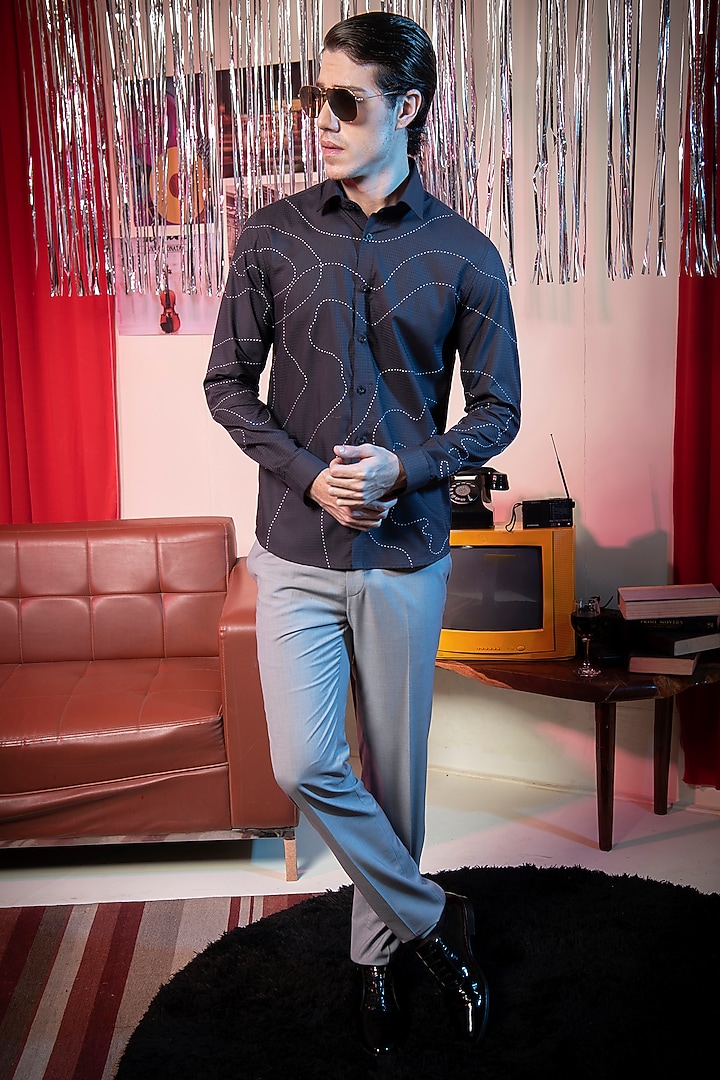 Dark Grey Cotton Embroidered Party Wear Shirt by Abkasa at Pernia's Pop Up Shop
