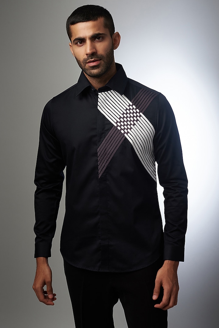 Black Pure Cotton Party Wear Shirt by Abkasa at Pernia's Pop Up Shop