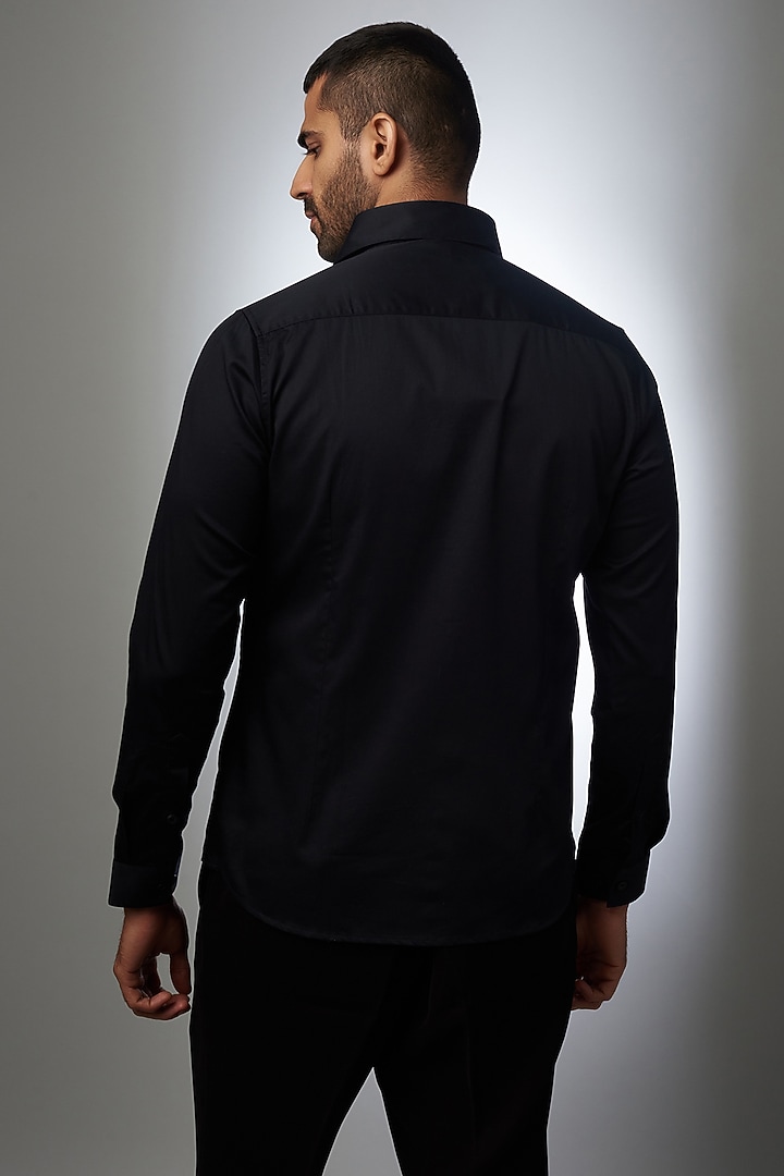 Black Pure Cotton Party Wear Shirt by Abkasa at Pernia's Pop Up Shop