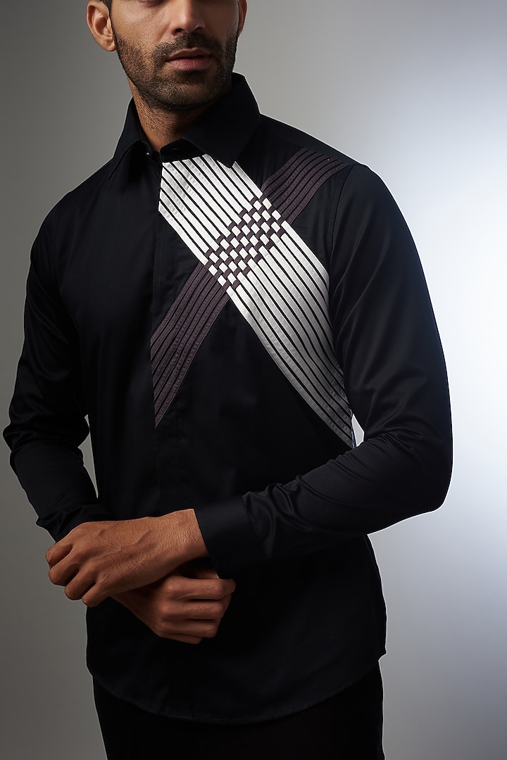Black Pure Cotton Party Wear Shirt by Abkasa at Pernia's Pop Up Shop