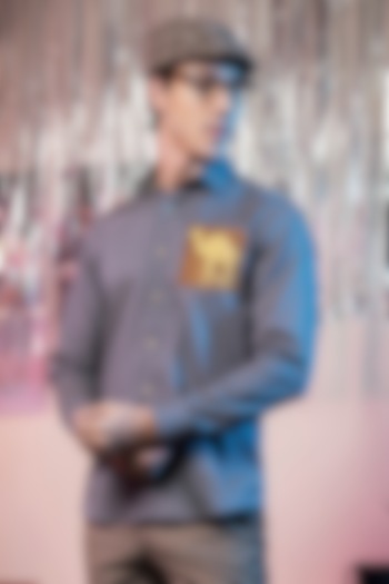 Dark Grey Cotton Printed Party Wear Shirt by Abkasa at Pernia's Pop Up Shop