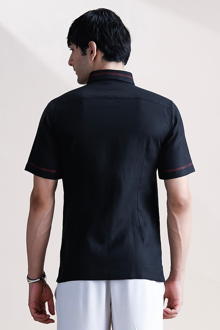 Black Linen Party Wear Shirt by Abkasa at Pernia's Pop Up Shop