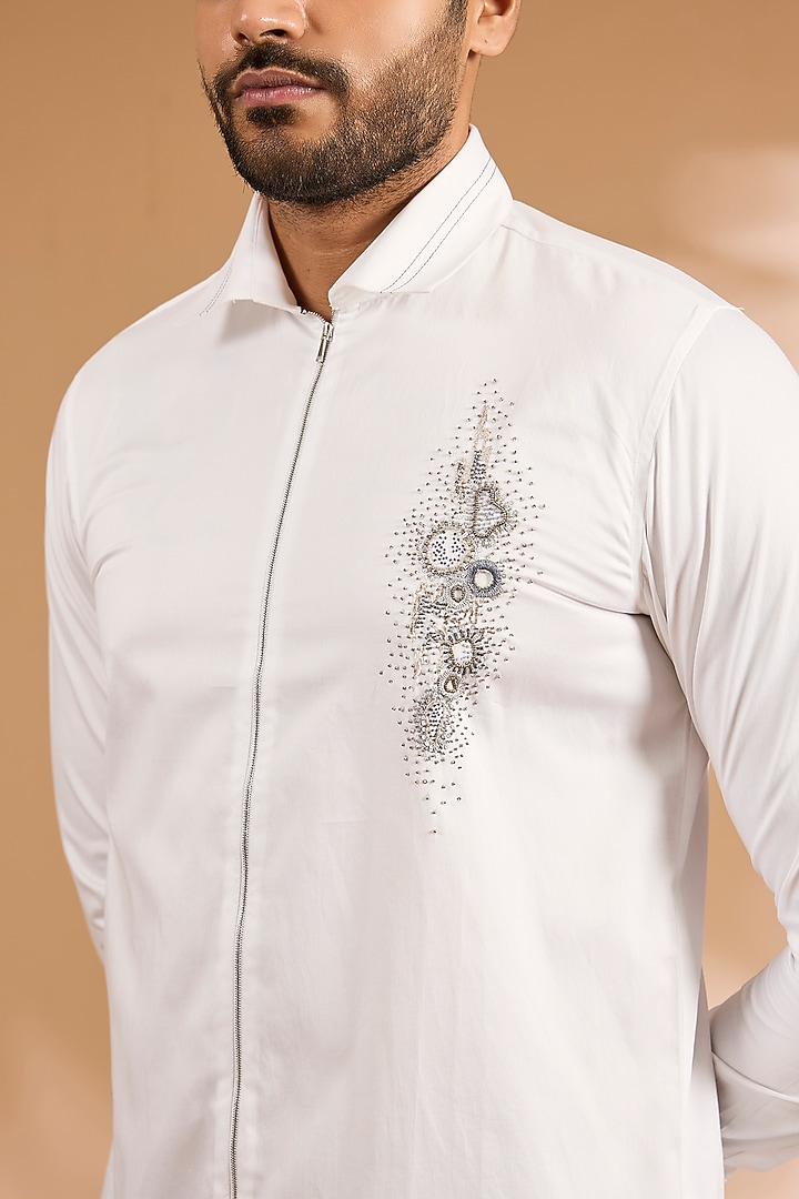 White Cotton Party Wear Shirt by Abkasa at Pernia's Pop Up Shop