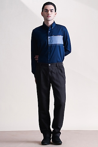 Navy Blue Cotton Shirt by Abkasa