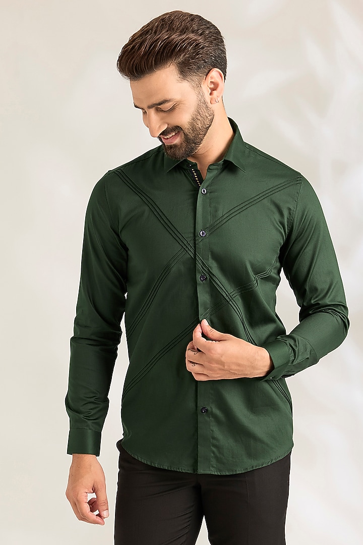 Mehendi Green Cotton Shirt by Abkasa at Pernia's Pop Up Shop