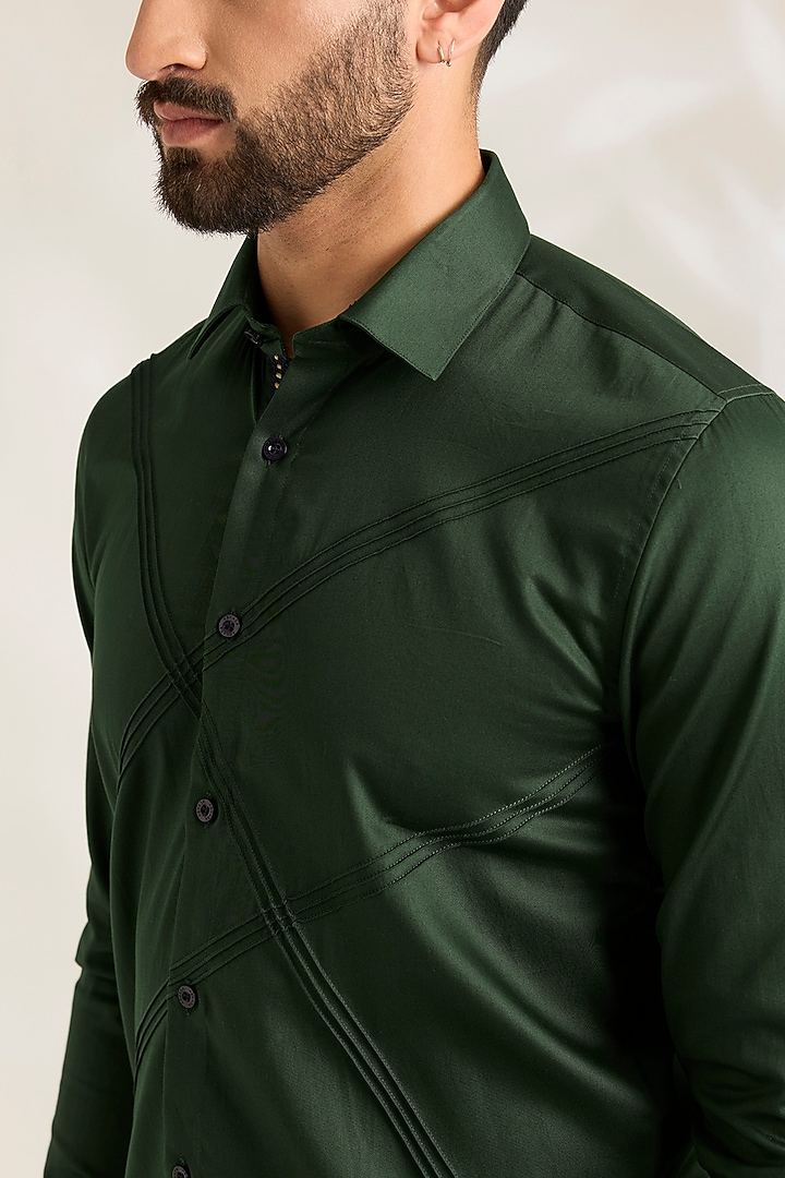 Mehendi Green Cotton Shirt by Abkasa at Pernia's Pop Up Shop