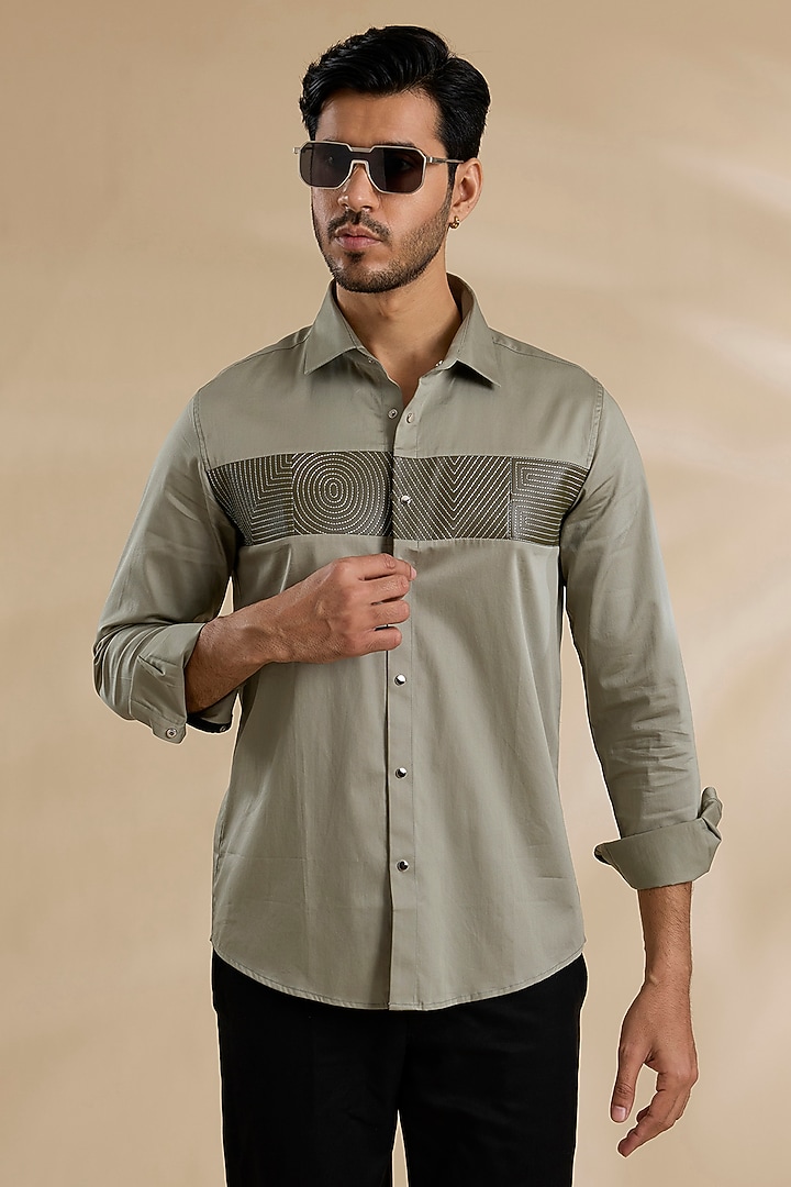 Light Green Cotton Party Wear Shirt by Abkasa at Pernia's Pop Up Shop
