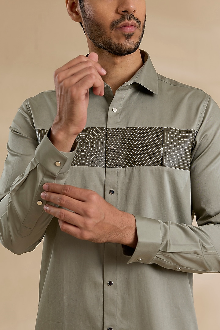 Light Green Cotton Party Wear Shirt by Abkasa at Pernia's Pop Up Shop