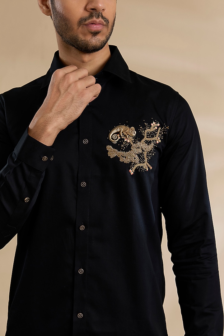 Black Cotton Party Wear Shirt by Abkasa at Pernia's Pop Up Shop