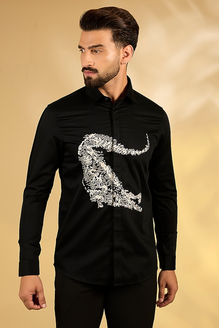 Black Cotton Wedding Shirt by Abkasa at Pernia's Pop Up Shop