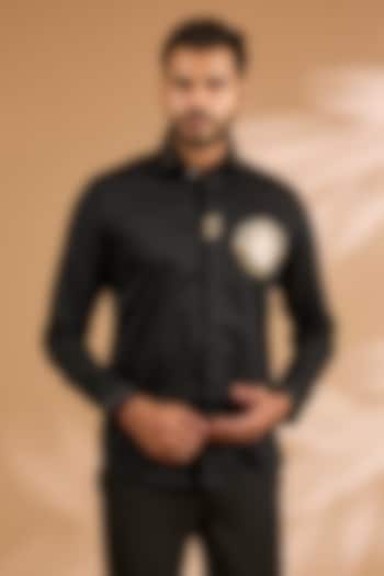 Black Cotton Satin Shirt by Abkasa