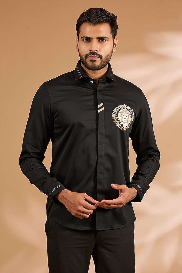 Black Cotton Satin Shirt by Abkasa