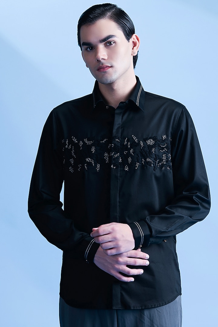 Black Cotton Party Wear Shirt by Abkasa at Pernia's Pop Up Shop