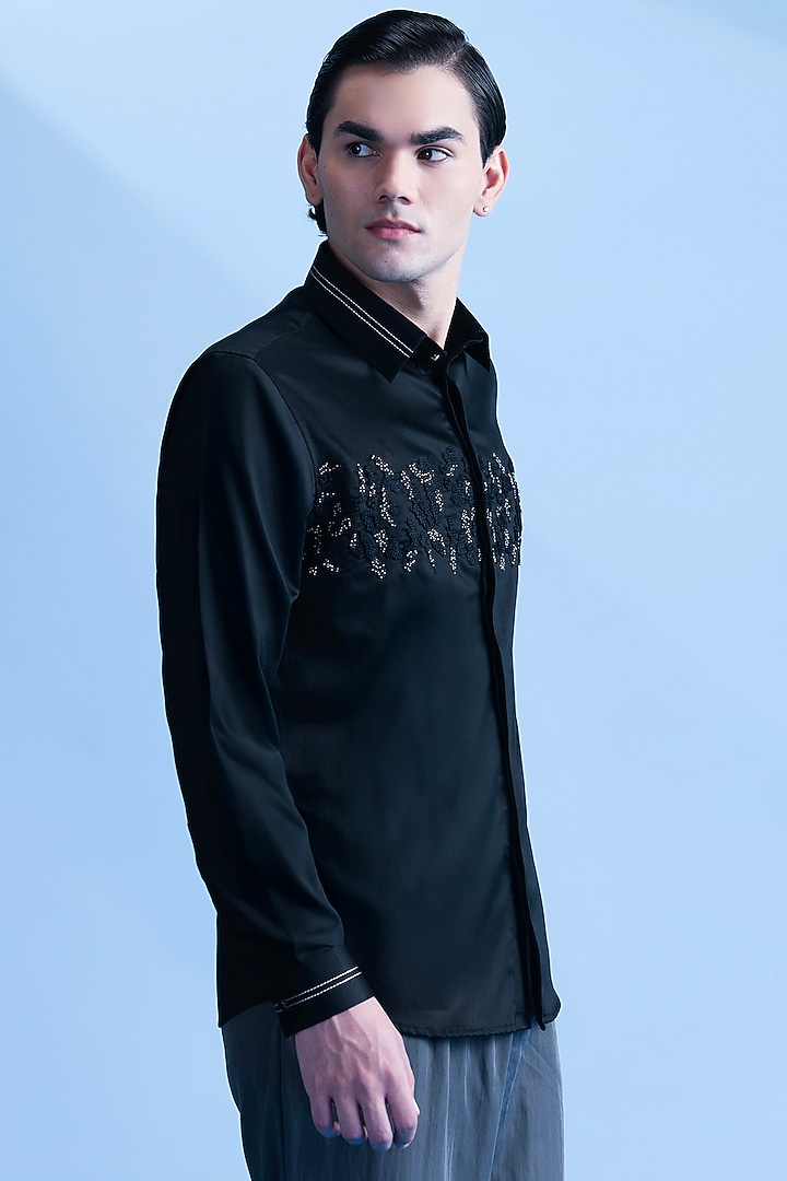 Black Cotton Party Wear Shirt by Abkasa at Pernia's Pop Up Shop