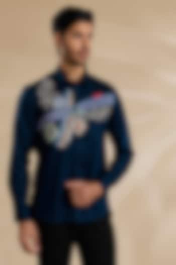 Navy Blue Cotton Wedding Shirt by Abkasa at Pernia's Pop Up Shop