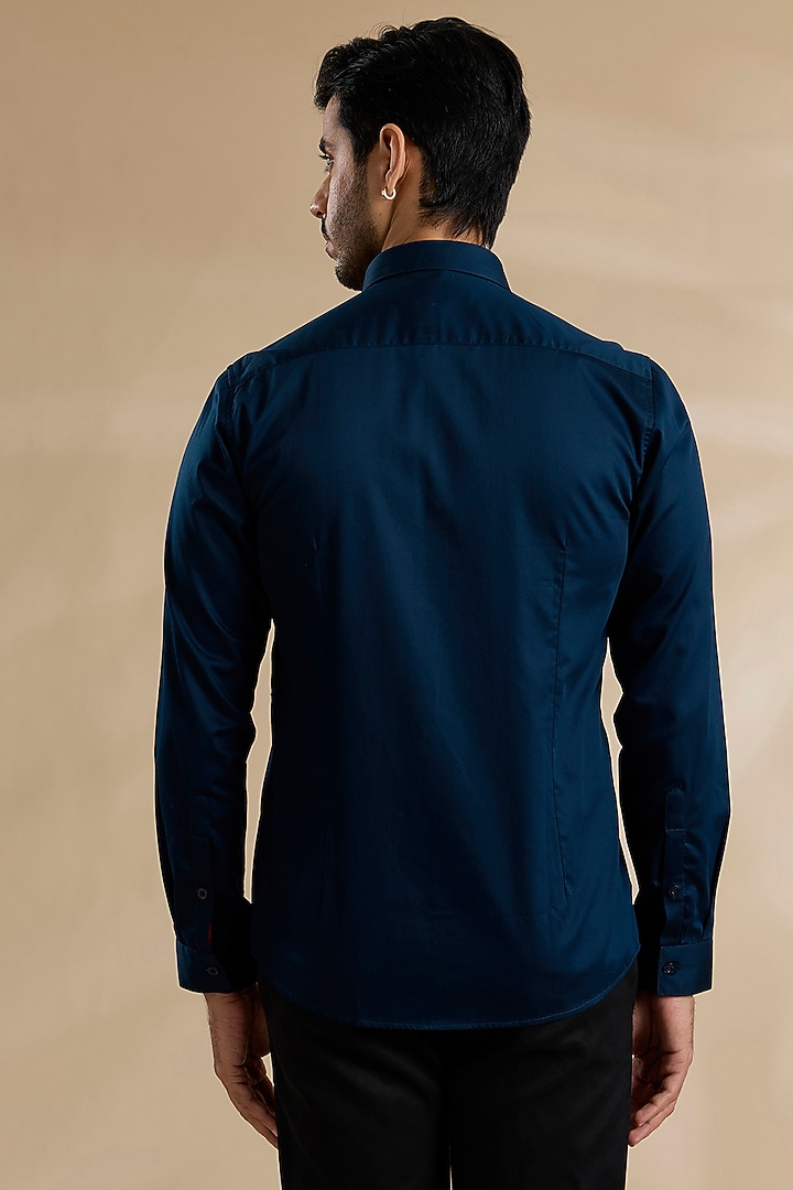 Navy Blue Cotton Wedding Shirt by Abkasa at Pernia's Pop Up Shop