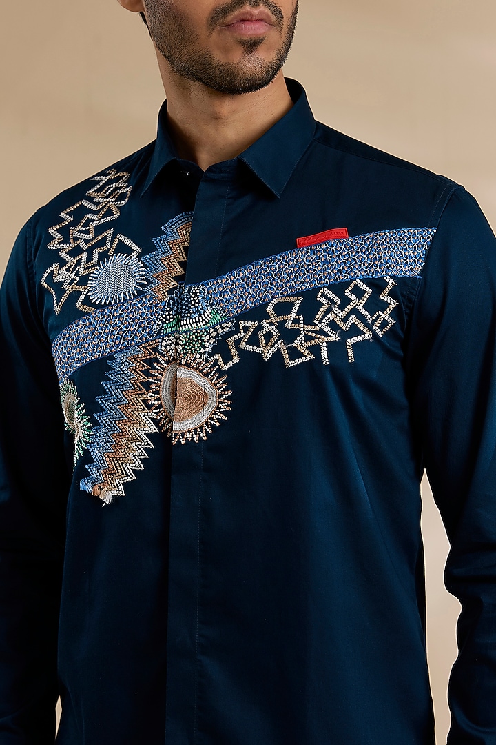 Navy Blue Cotton Wedding Shirt by Abkasa at Pernia's Pop Up Shop