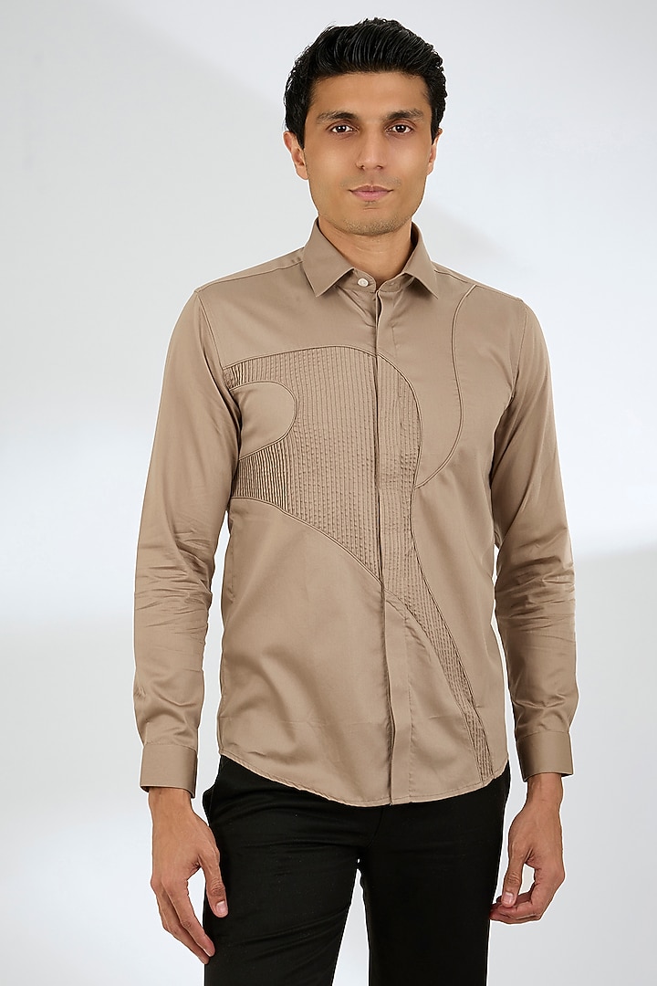 Brown Cotton Shirt by Abkasa at Pernia's Pop Up Shop