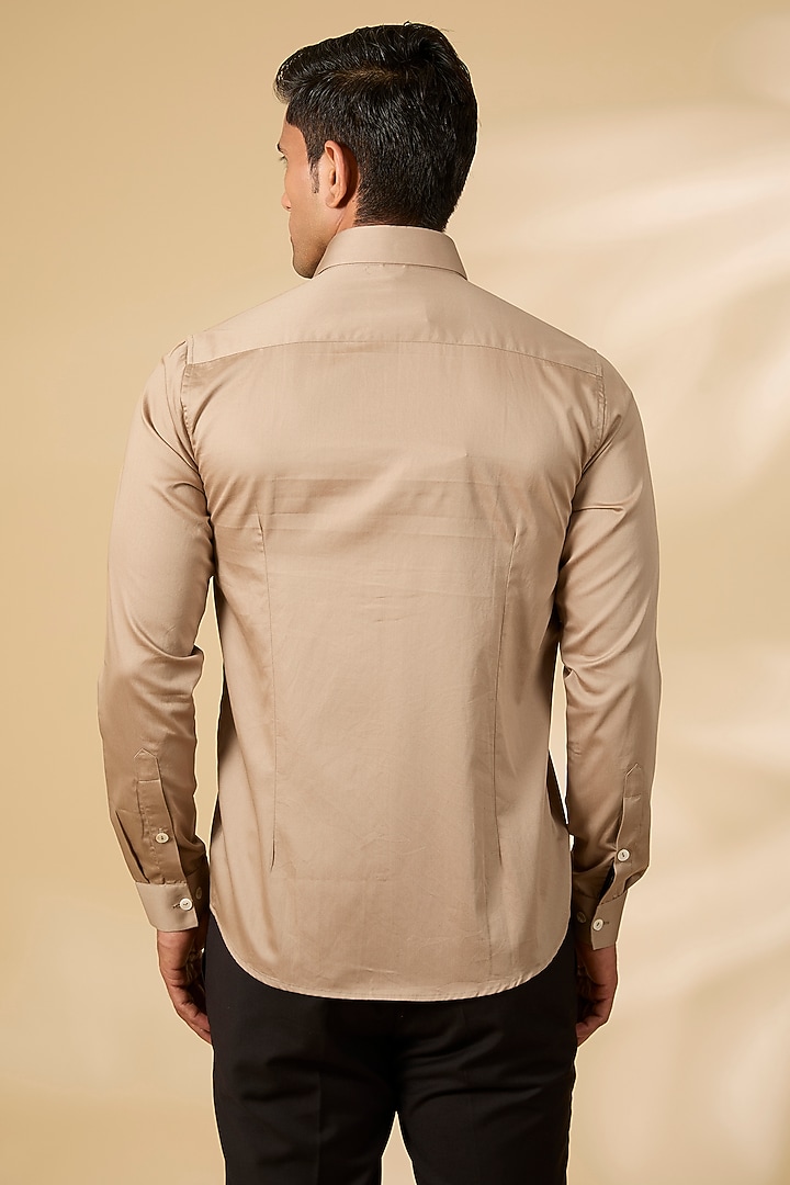 Brown Cotton Satin Party Wear Shirt by Abkasa at Pernia's Pop Up Shop